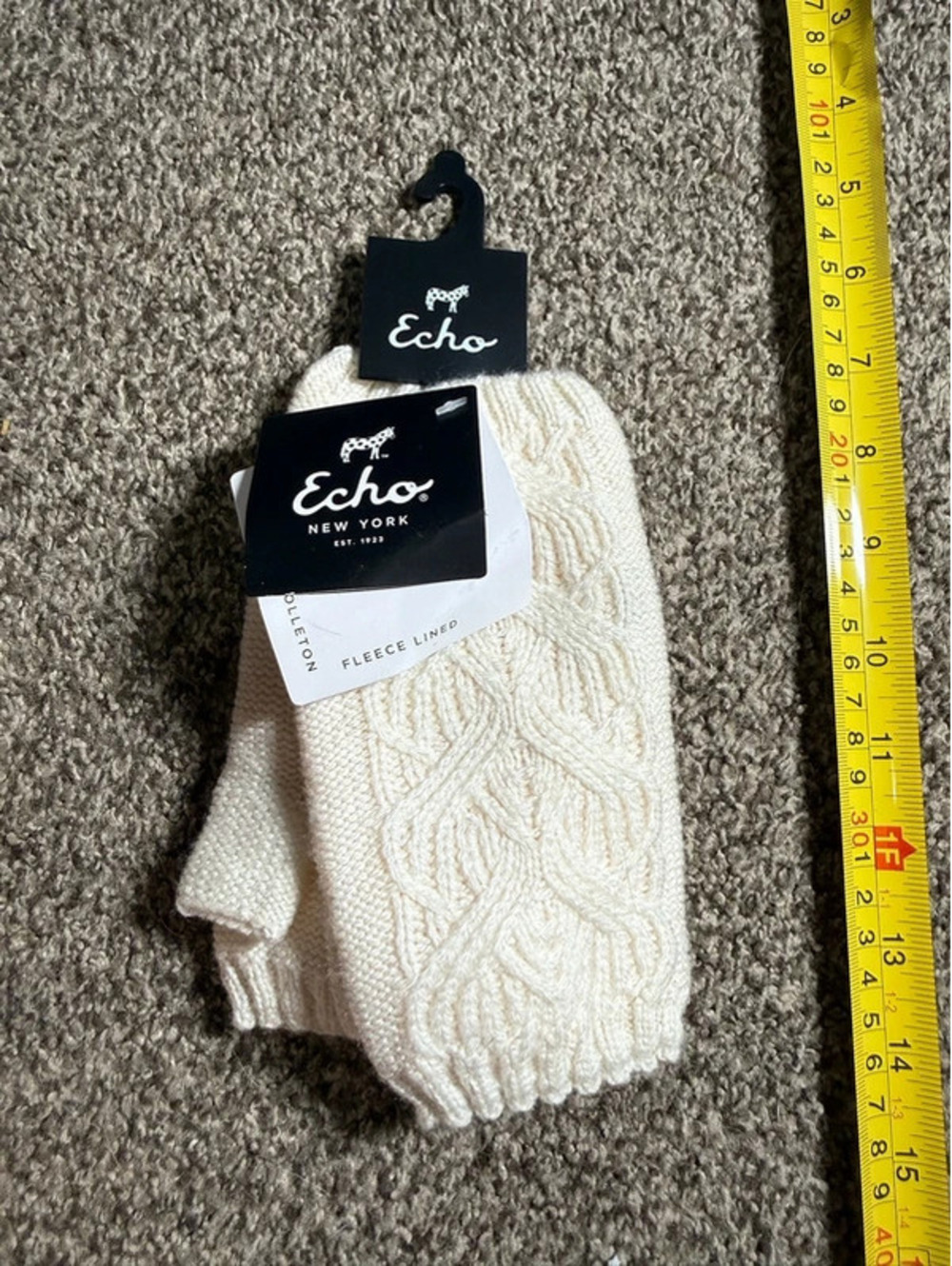 Echo New York Women Ivory Cable Knit Fleece Lined Leg Warmers One Size NWT